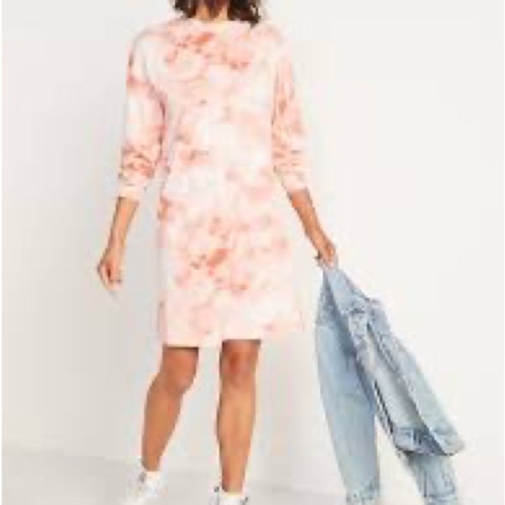 OLD NAVY LOOSE VINTAGE Coral Tie-Dye Long Sleeve T-SHIRT DRESS SIZE L
